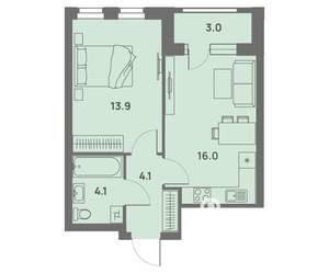 1-к квартира, вторичка, 40м2, 12/25 этаж