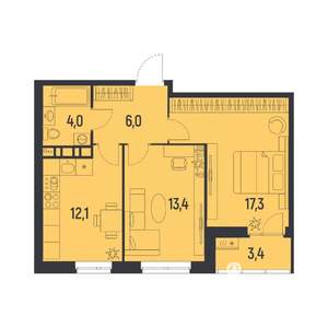 2-к квартира, вторичка, 55м2, 3/12 этаж