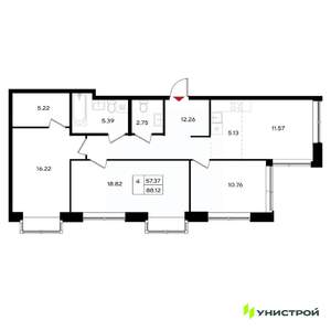 4-к квартира, вторичка, 88м2, 22/25 этаж
