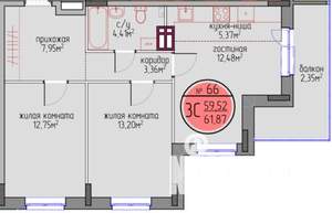 3-к квартира, вторичка, 60м2, 4/6 этаж