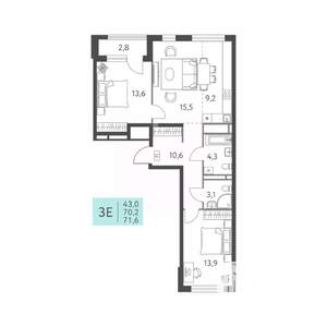 3-к квартира, вторичка, 72м2, 9/22 этаж
