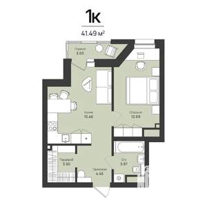 1-к квартира, строящийся дом, 41м2, 11/16 этаж