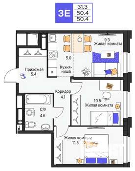 3-к квартира, вторичка, 50м2, 17/25 этаж