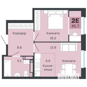 2-к квартира, вторичка, 46м2, 13/18 этаж