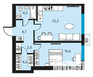 2-к квартира, вторичка, 55м2, 2/30 этаж
