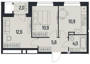 2-к квартира, вторичка, 45м2, 1/12 этаж