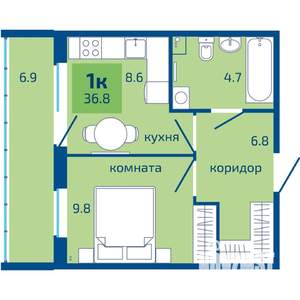 1-к квартира, строящийся дом, 37м2, 1/10 этаж