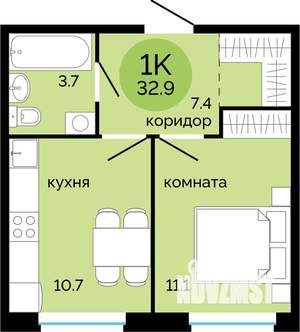1-к квартира, вторичка, 33м2, 2/7 этаж