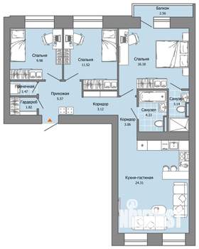 3-к квартира, вторичка, 85м2, 3/8 этаж