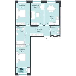 3-к квартира, вторичка, 84м2, 4/18 этаж