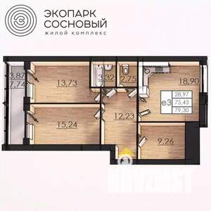 2-к квартира, вторичка, 75м2, 3/4 этаж
