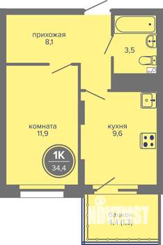 1-к квартира, вторичка, 34м2, 23/26 этаж