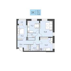 3-к квартира, вторичка, 75м2, 10/22 этаж