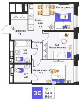 3-к квартира, вторичка, 54м2, 6/25 этаж