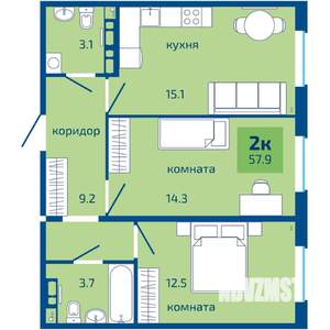 2-к квартира, вторичка, 58м2, 4/10 этаж