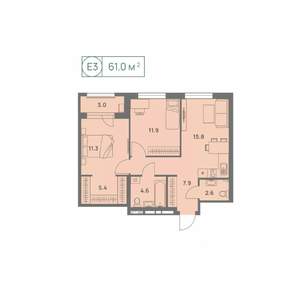 3-к квартира, вторичка, 61м2, 15/25 этаж