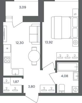 1-к квартира, вторичка, 38м2, 2/8 этаж
