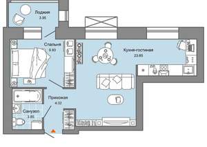 1-к квартира, вторичка, 43м2, 1/9 этаж