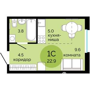 Студия квартира, вторичка, 23м2, 12/12 этаж