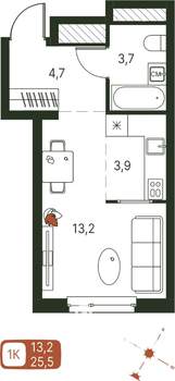 Студия квартира, строящийся дом, 26м2, 10/20 этаж