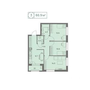 3-к квартира, вторичка, 67м2, 3/25 этаж