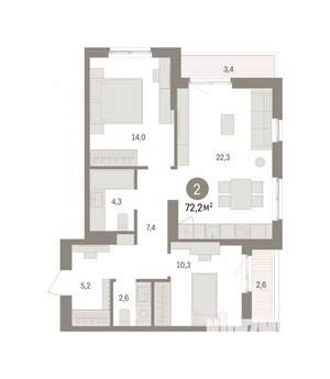 2-к квартира, вторичка, 72м2, 8/16 этаж