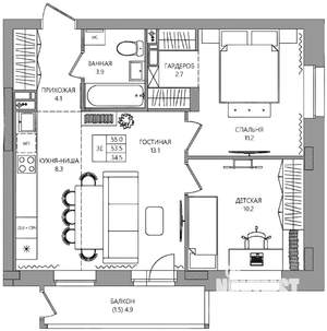 3-к квартира, вторичка, 55м2, 5/9 этаж