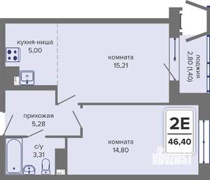 2-к квартира, вторичка, 46м2, 7/14 этаж
