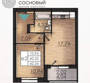 1-к квартира, вторичка, 40м2, 2/4 этаж