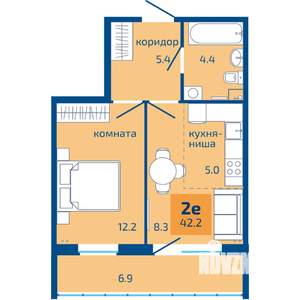 2-к квартира, вторичка, 42м2, 1/8 этаж