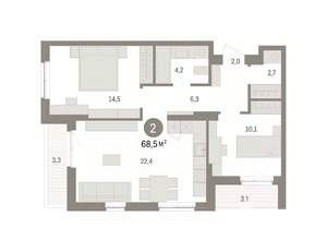 2-к квартира, вторичка, 69м2, 2/9 этаж