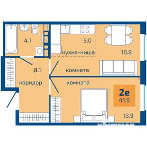 2-к квартира, вторичка, 42м2, 10/10 этаж