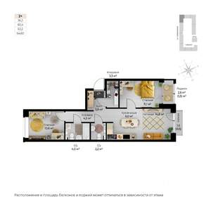 3-к квартира, строящийся дом, 65м2, 6/6 этаж