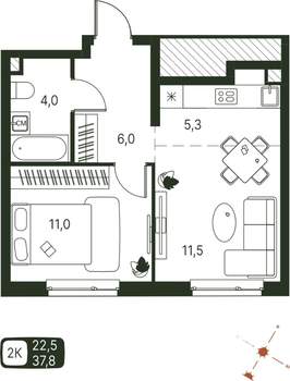 Студия квартира, строящийся дом, 38м2, 2/20 этаж