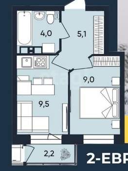 2-к квартира, строящийся дом, 36м2, 1/9 этаж
