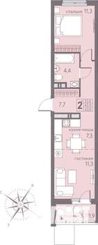 2-к квартира, вторичка, 44м2, 16/22 этаж