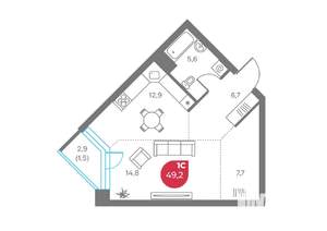 Студия квартира, вторичка, 49м2, 3/9 этаж