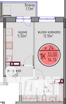 1-к квартира, вторичка, 33м2, 6/6 этаж