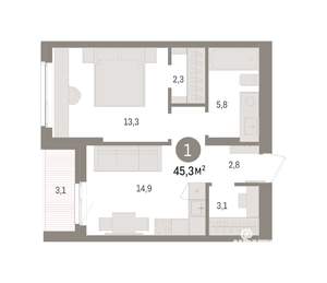 1-к квартира, вторичка, 45м2, 5/9 этаж