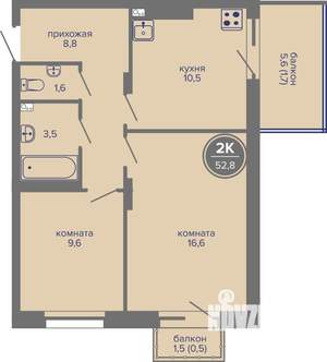 2-к квартира, вторичка, 53м2, 11/26 этаж