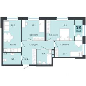 3-к квартира, вторичка, 81м2, 2/18 этаж