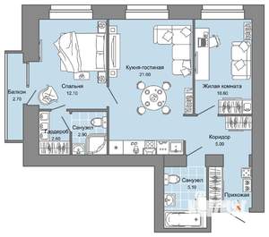 2-к квартира, вторичка, 64м2, 6/8 этаж