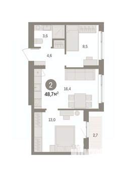 2-к квартира, вторичка, 49м2, 7/9 этаж