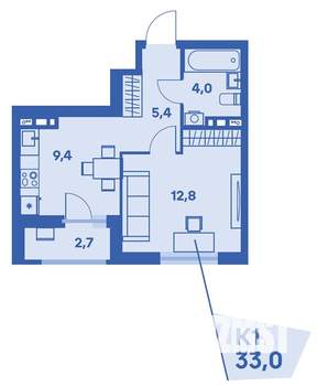 1-к квартира, вторичка, 33м2, 7/8 этаж