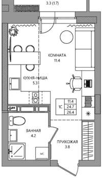 Студия квартира, вторичка, 26м2, 7/10 этаж