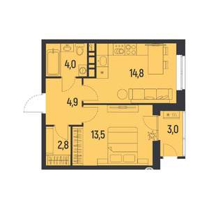 1-к квартира, вторичка, 42м2, 3/12 этаж