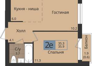 2-к квартира, вторичка, 36м2, 4/4 этаж