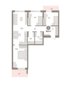 3-к квартира, вторичка, 87м2, 8/11 этаж