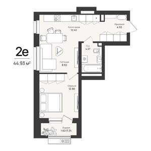 2-к квартира, строящийся дом, 45м2, 10/16 этаж