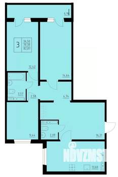 3-к квартира, строящийся дом, 83м2, 4/10 этаж
